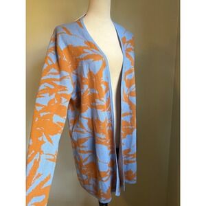 Soft Surroundings Blue Orange OpenCardigan Sweater boho whimsi dainty cottage L